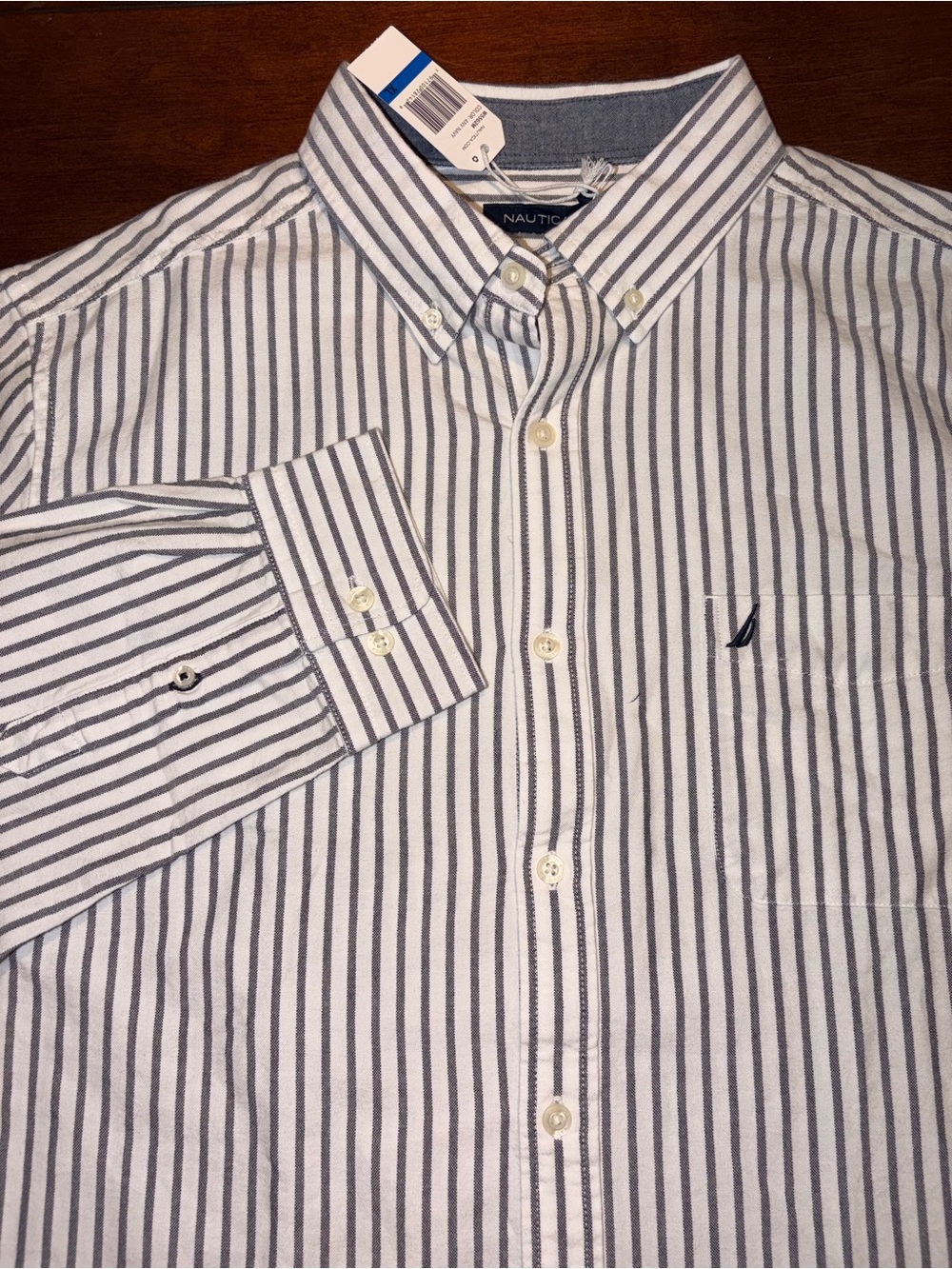 NWT Nautica Men's XL Long Sleeve Striped Cotton Button-Down Shirt